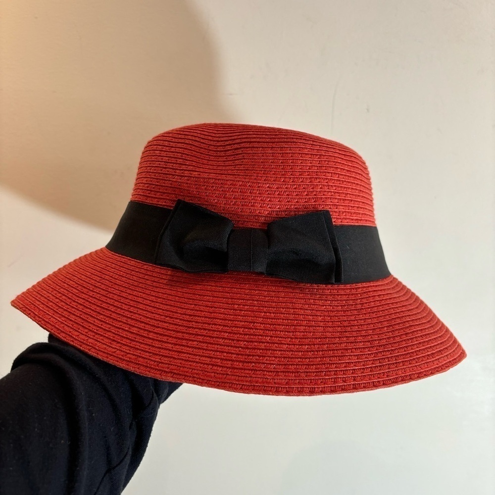 PARKHURST 100% Paper Brimmed Black Band with  Bow Red Hat